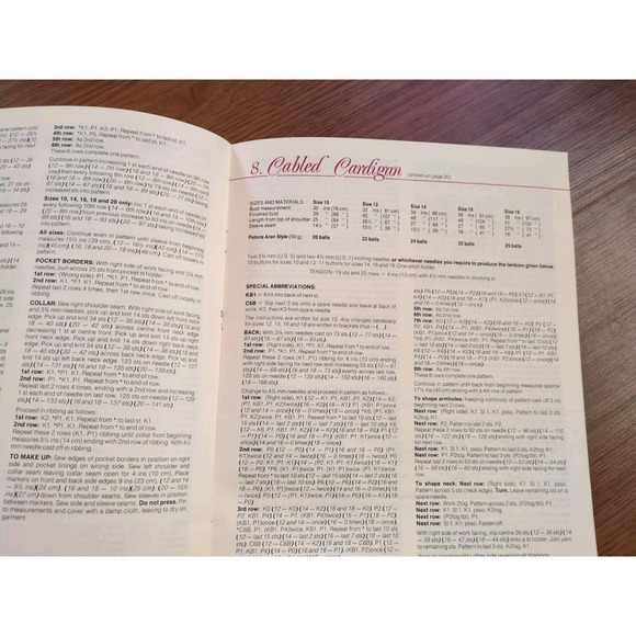 Vtg Fisherman Sweater Knitting Patterns Aran Motifs 80s Cardigan Patons 514 Wool - Picture 9 of 9